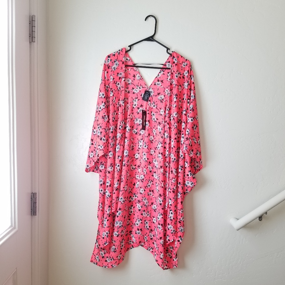Agnes & Dora Plus Sz Pink Floral Flowy Kimono - Picture 1 of 12